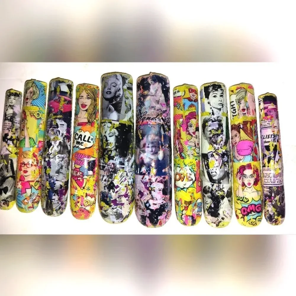 Hand crafted custom 10pc xxl long acrylic press on nails sz large For Adults